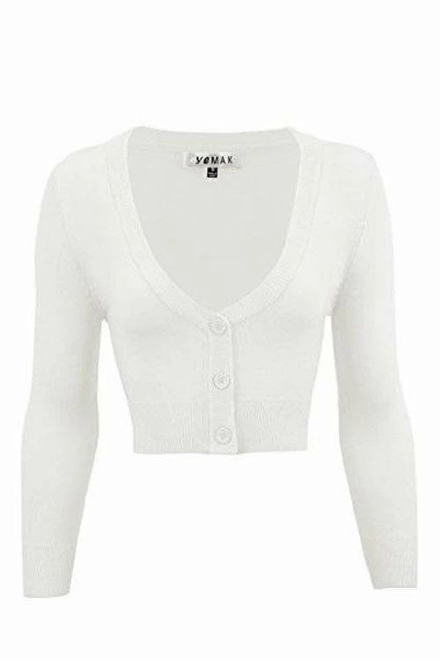 Cardigans | * Mak Sweaters Cropped Cardigan With 3/4 Sleeves In White