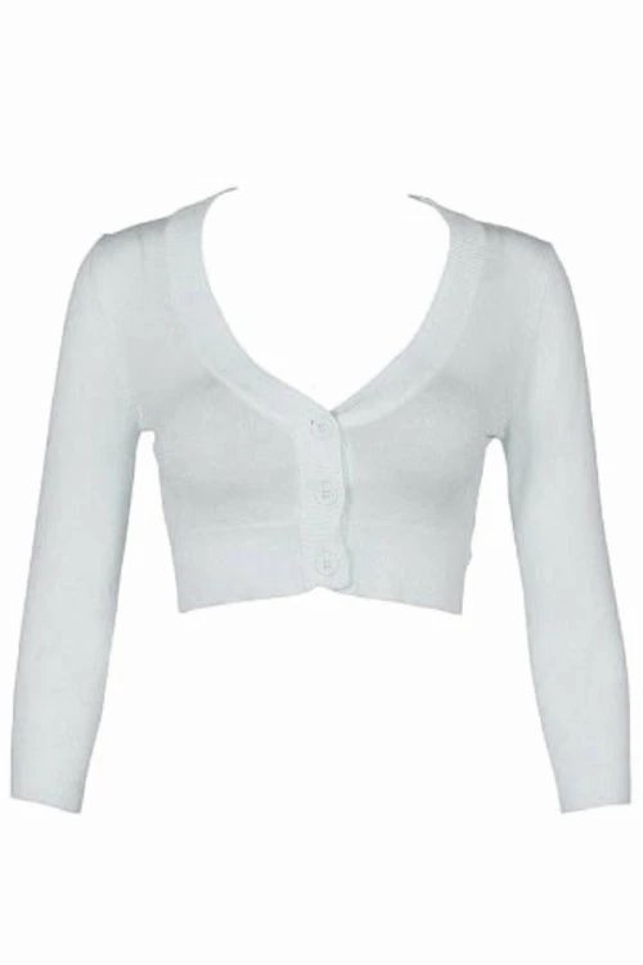 Cardigans | * Mak Sweaters Cropped Cardigan With 3/4 Sleeves In White