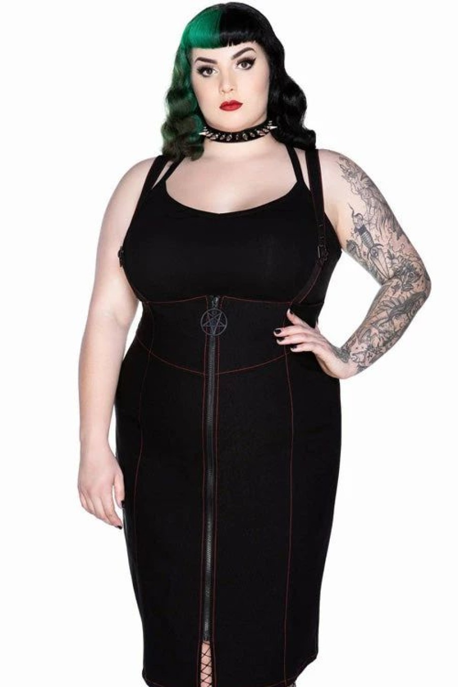 Dark Alternative | * Killstar Adversary Midi Suspender Wiggle Skirt In Black