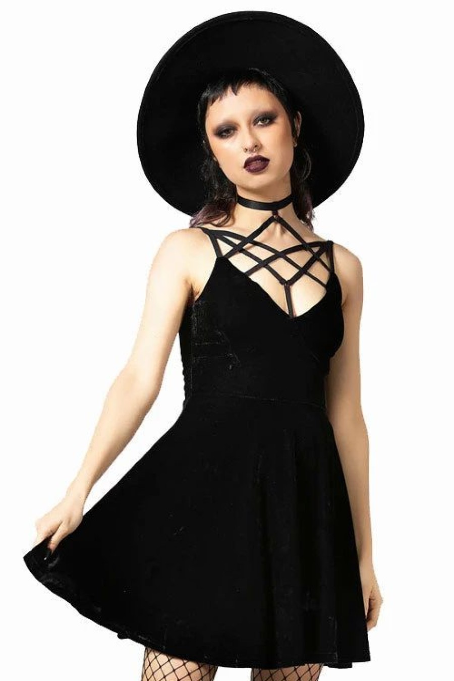 Dark Alternative | * Killstar Magica Dress In Black Velvet With Harness Detailing