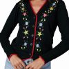 Cardigans | * Timeless London Floral Embroidered Cardigan In Black With Red Trim