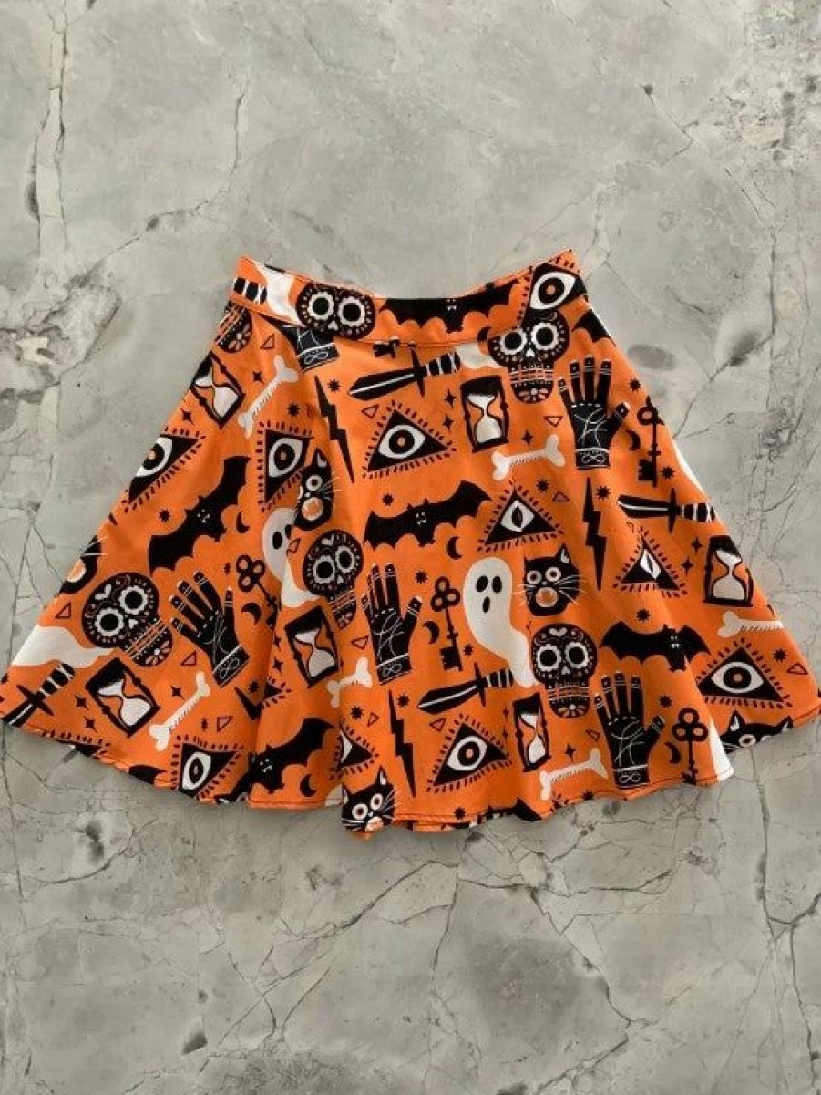 Dark Alternative | * Retrolicious Skater Skirt In Eeek Halloween Print