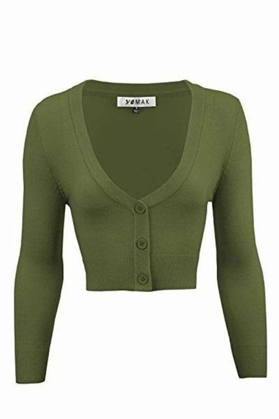 Cardigans | * Mak Sweaters Cropped Cardigan With 3/4 Sleeves In Sage