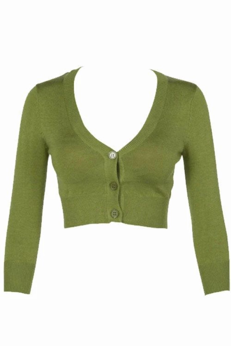 Cardigans | * Mak Sweaters Cropped Cardigan With 3/4 Sleeves In Sage