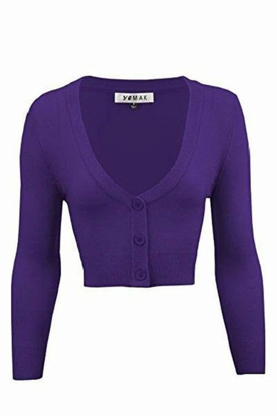 Cardigans | * Mak Sweaters Cropped Cardigan With 3/4 Sleeves In Grape