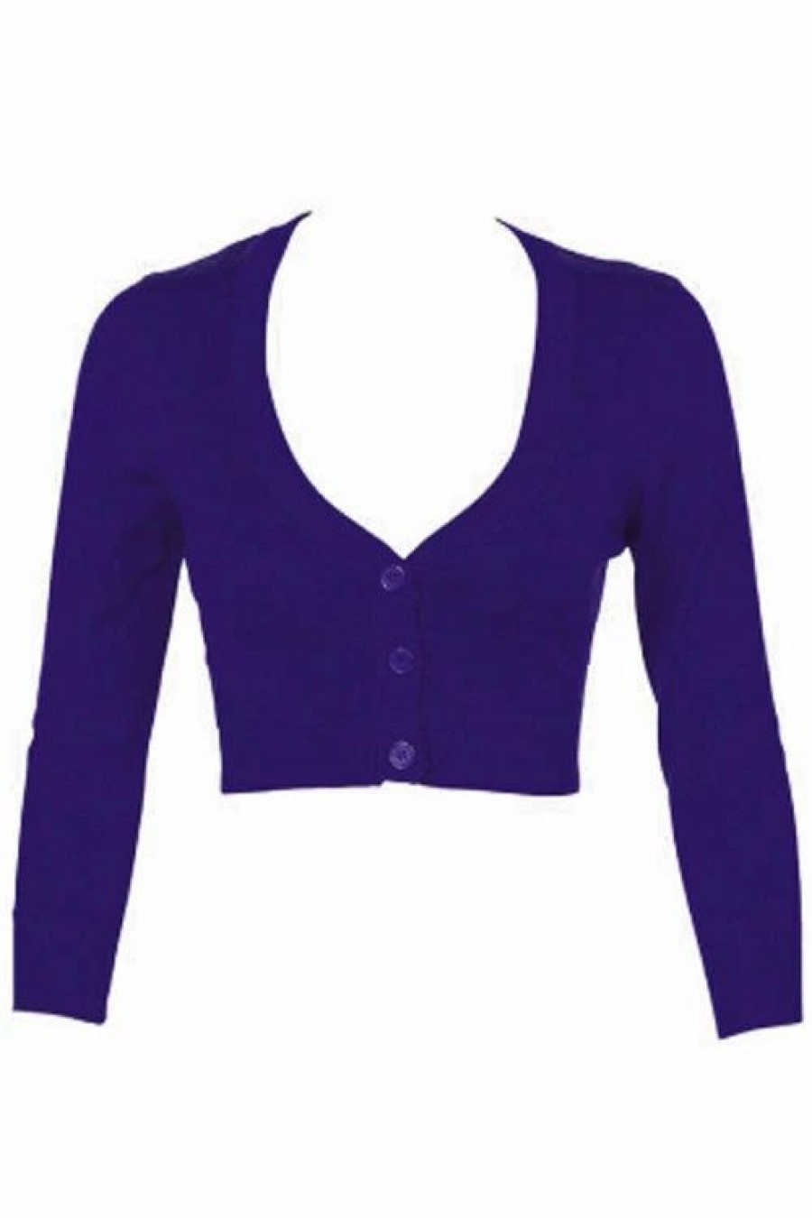 Cardigans | * Mak Sweaters Cropped Cardigan With 3/4 Sleeves In Grape