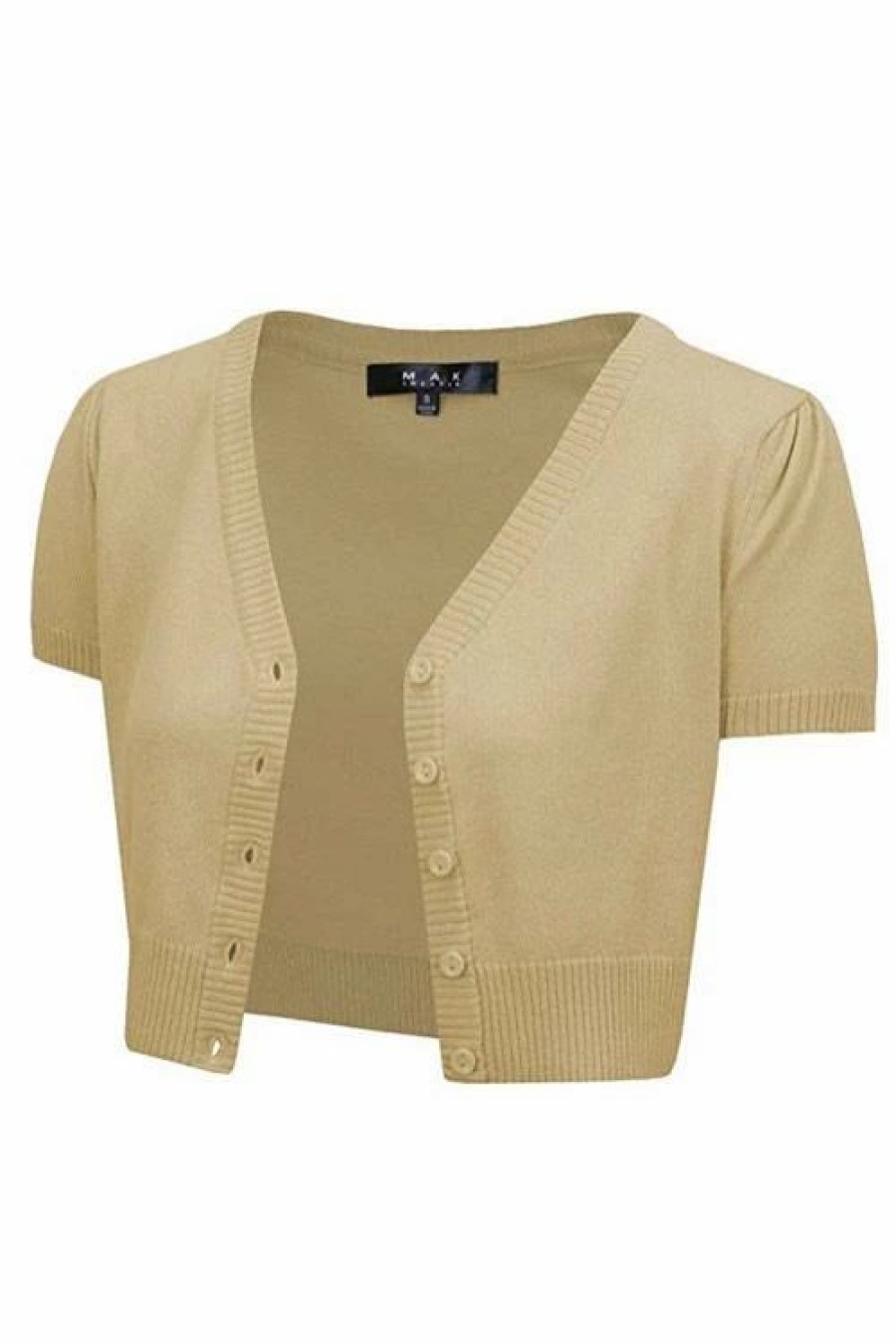 Cardigans | * Mak Sweaters Cropped Cardigan With Short Sleeves In Sand / Taupe