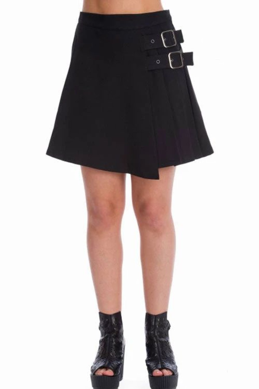 Dark Alternative | * Banned Dull Moon Buckled Kilt Skirt