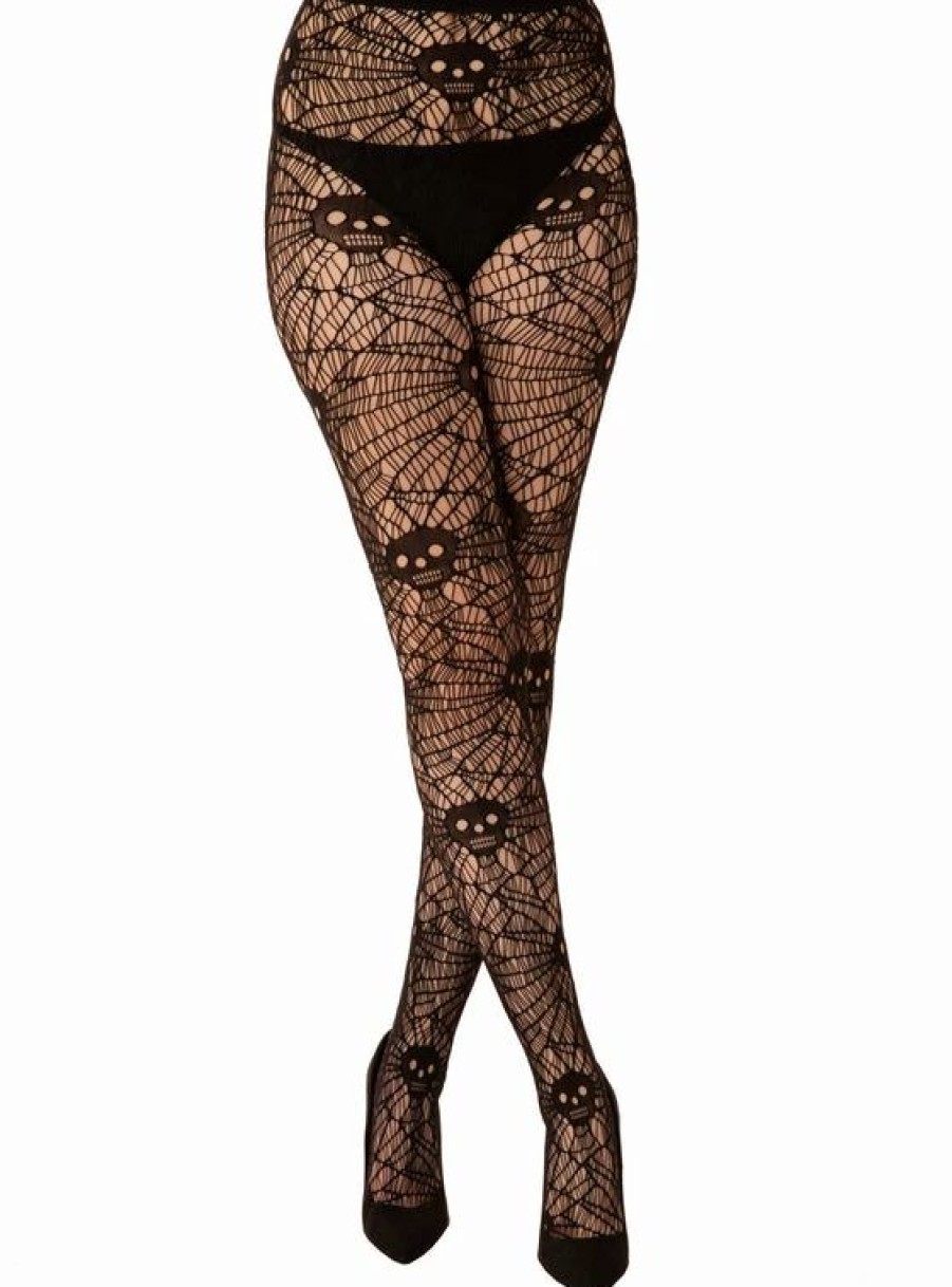 Dark Alternative | * Pamela Mann Hosiery Fishnet Skull & Web Tights In Black