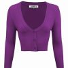 Cardigans | * Mak Sweaters Cropped Cardigan With 3/4 Sleeves In Purple