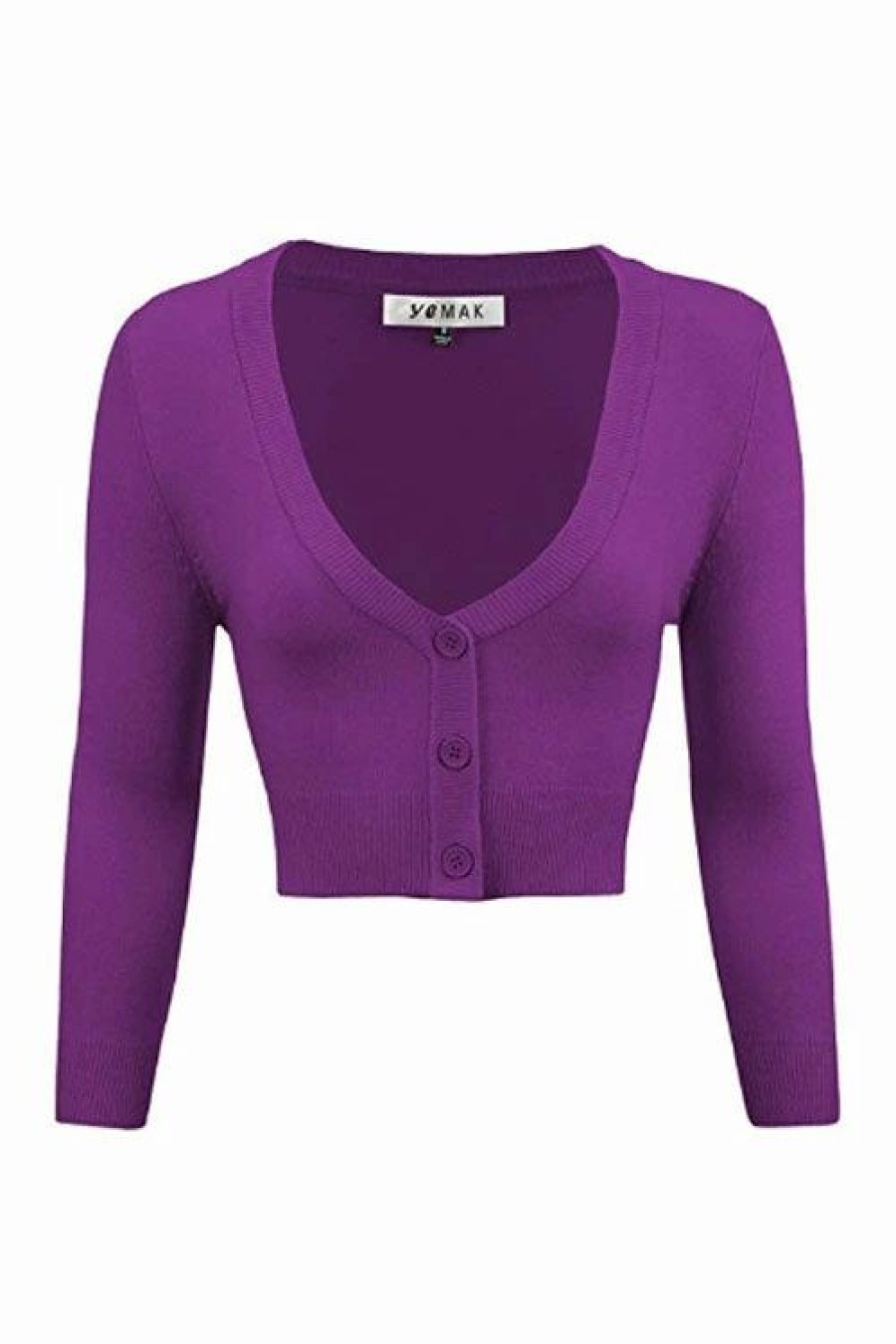 Cardigans | * Mak Sweaters Cropped Cardigan With 3/4 Sleeves In Purple