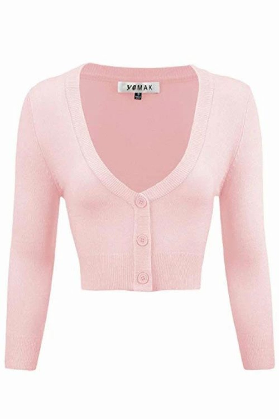 Cardigans | * Mak Sweaters Cropped Cardigan With 3/4 Sleeves In Blush