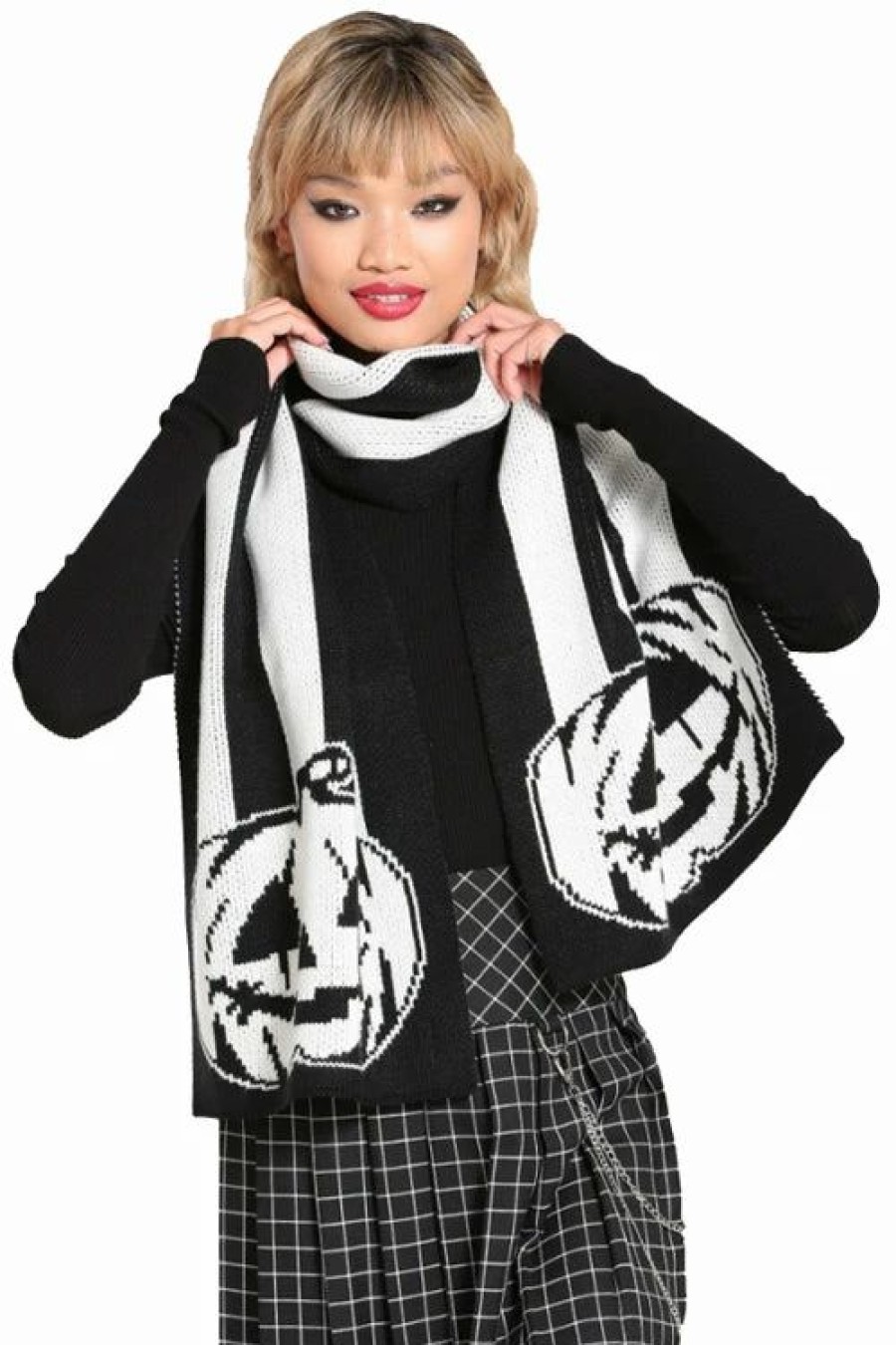 Dark Alternative | * Hell Bunny Skelli Chunky Large Knitted Scarf Pumpkin Halloween