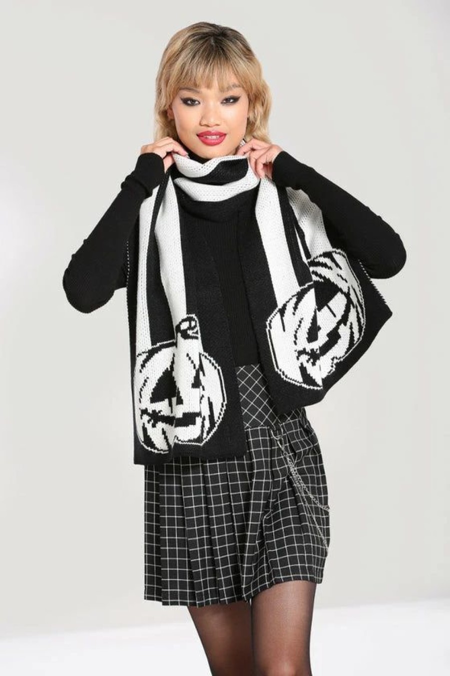 Dark Alternative | * Hell Bunny Skelli Chunky Large Knitted Scarf Pumpkin Halloween