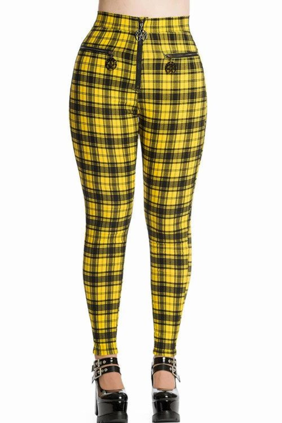 Dark Alternative | * Banned Damien Stretch Skinny Trousers In Yellow Tartan