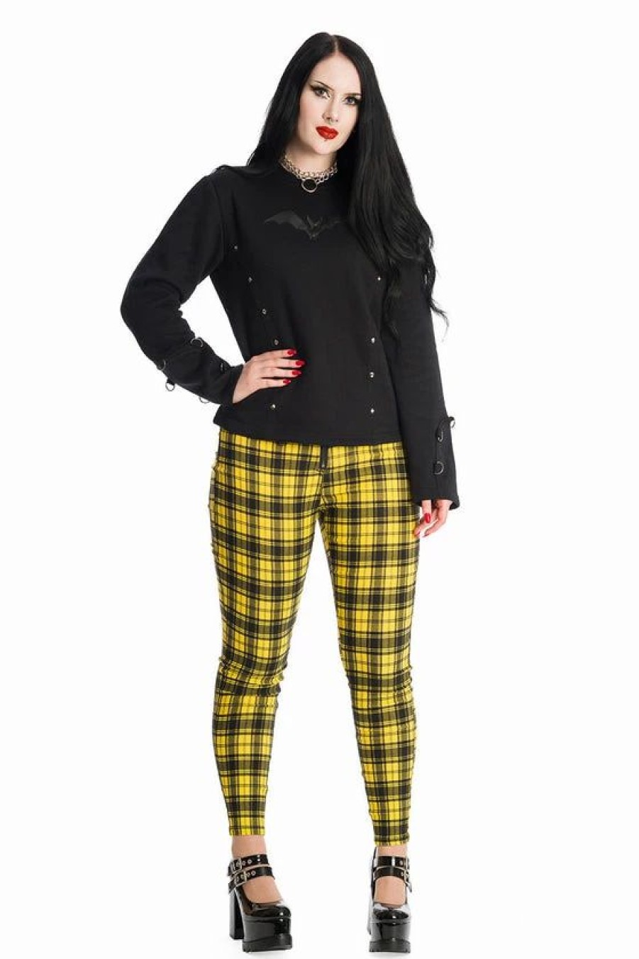 Dark Alternative | * Banned Damien Stretch Skinny Trousers In Yellow Tartan