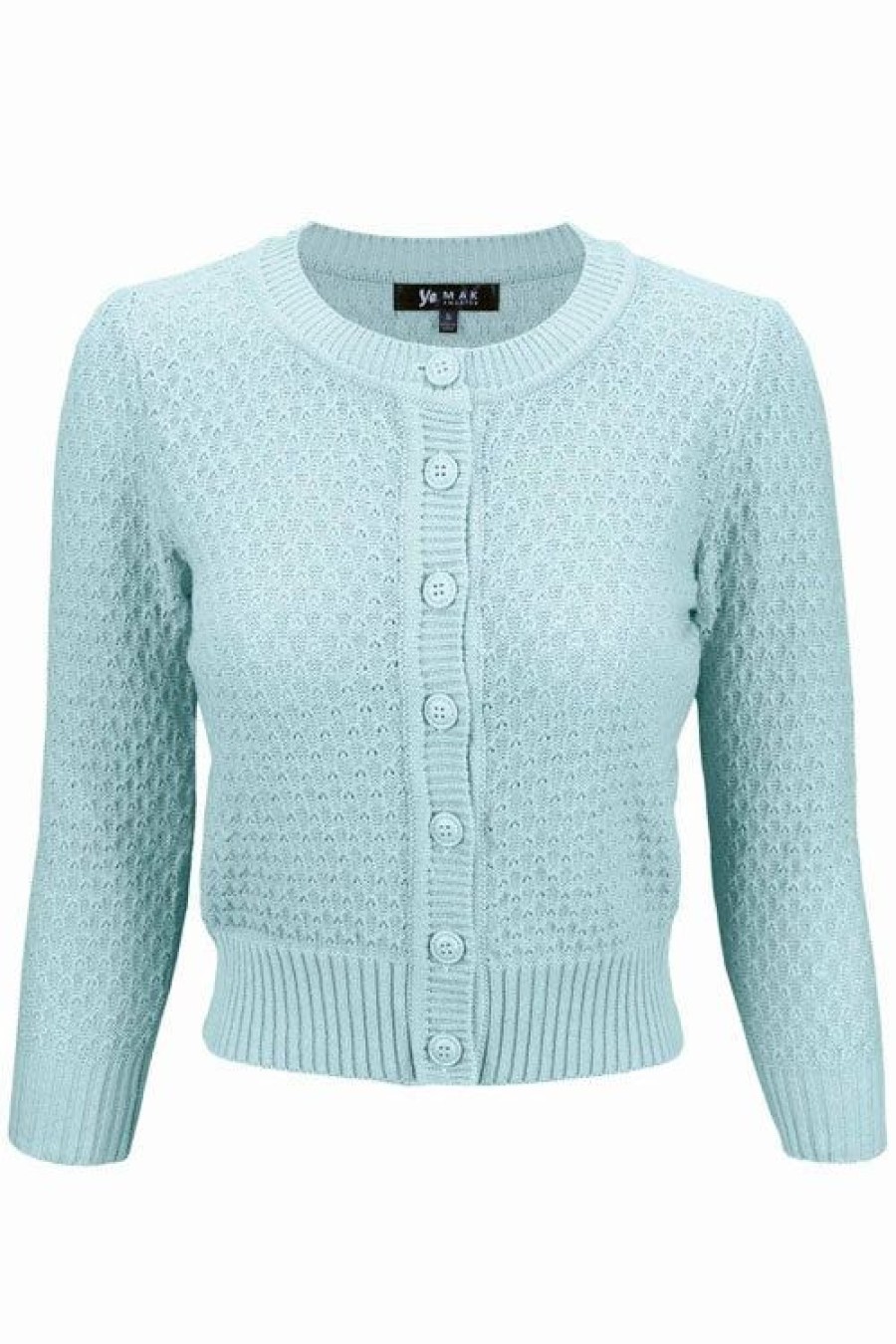 Cardigans | * Mak Sweaters Chunky Vintage Knit Cardigan With 3/4 Sleeves In Light Blue