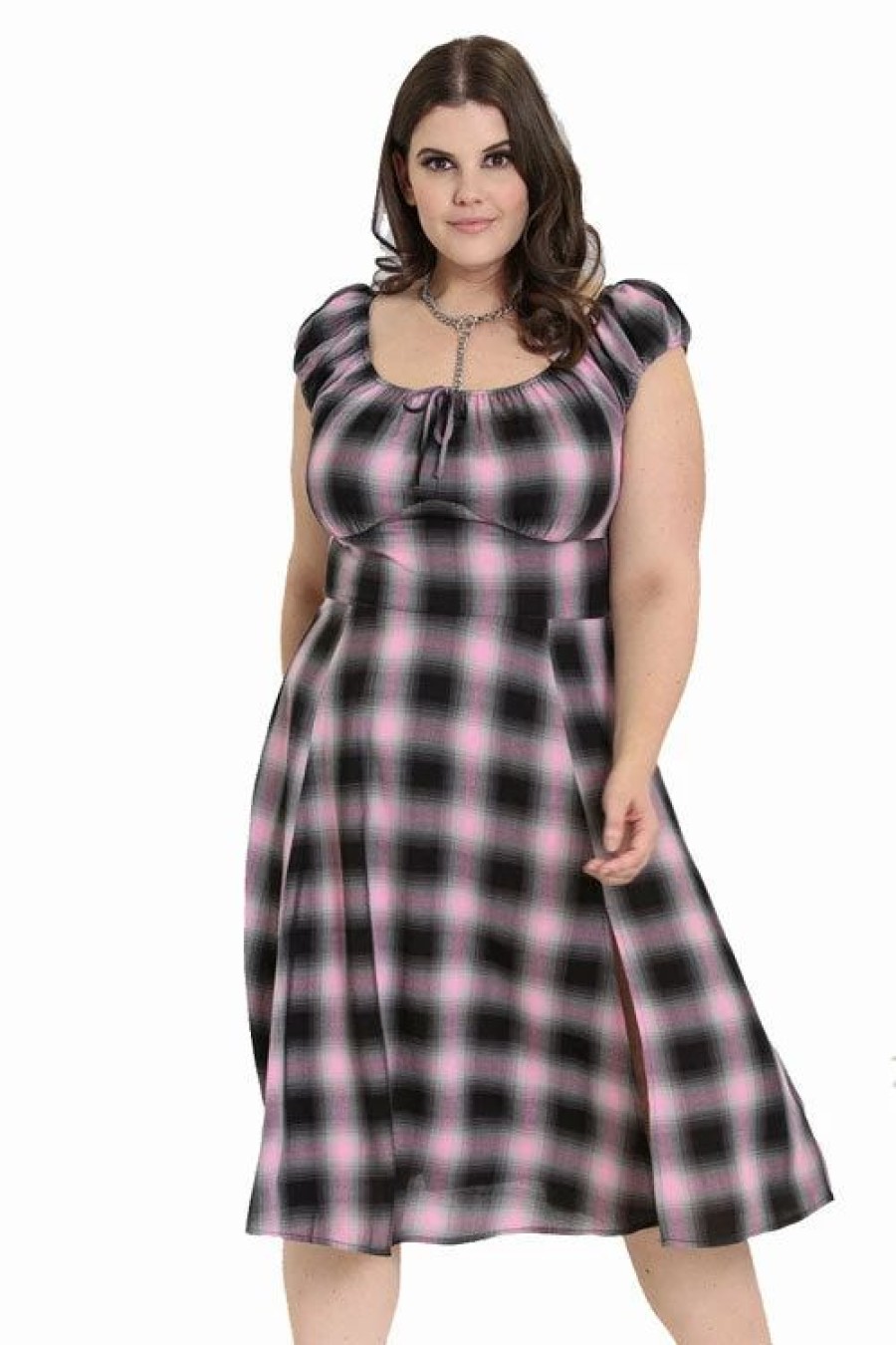 Dark Alternative | * Hell Bunny Hayley Dress Pink Check Tartan Grunge