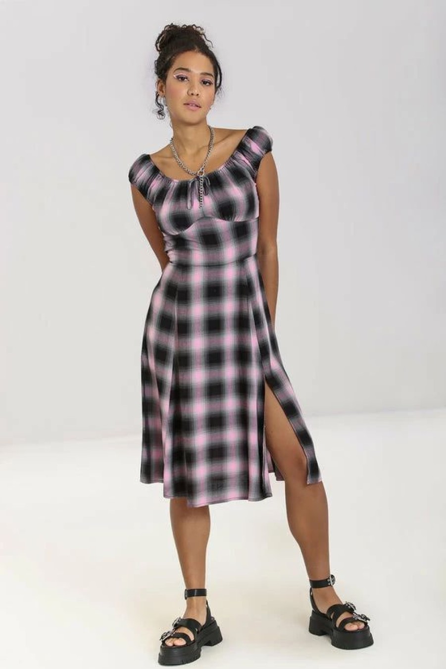 Dark Alternative | * Hell Bunny Hayley Dress Pink Check Tartan Grunge