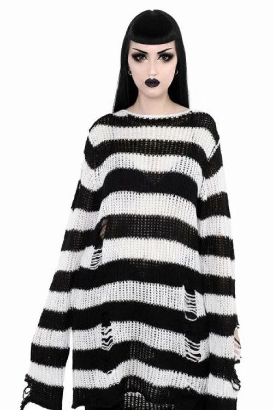 Dark Alternative | * Killstar Pugsley Punk Knit Sweater Black And White