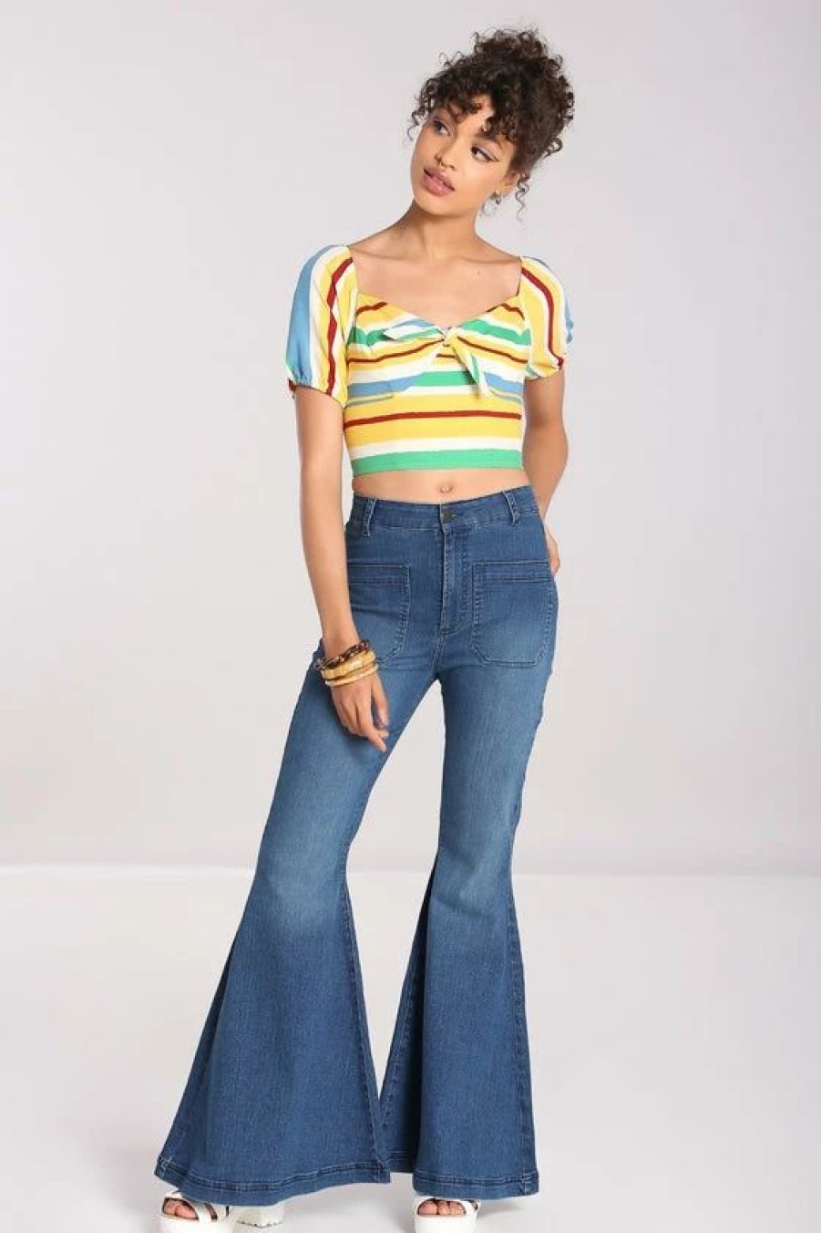 Desirable Denim | * Hell Bunny Janis Flared Jeans In Blue Stretchy