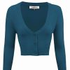 Cardigans | * Mak Sweaters Cropped Cardigan With 3/4 Sleeves In Teal Blue