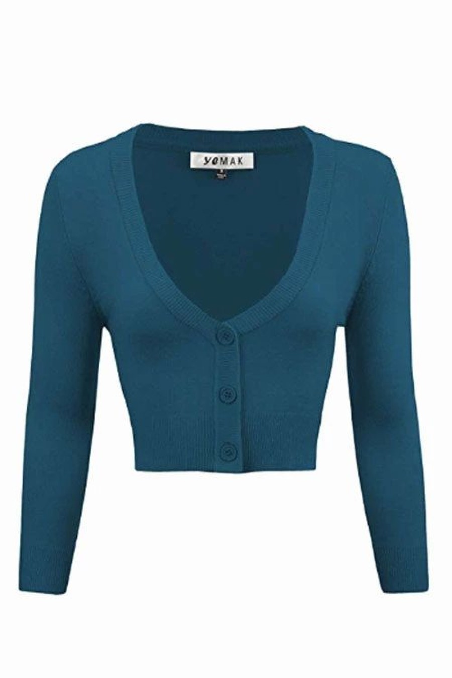 Cardigans | * Mak Sweaters Cropped Cardigan With 3/4 Sleeves In Teal Blue