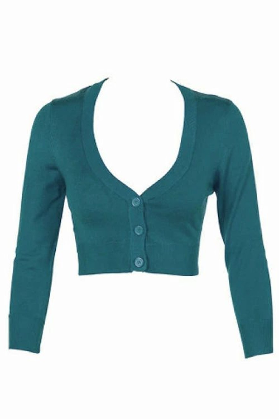 Cardigans | * Mak Sweaters Cropped Cardigan With 3/4 Sleeves In Teal Blue