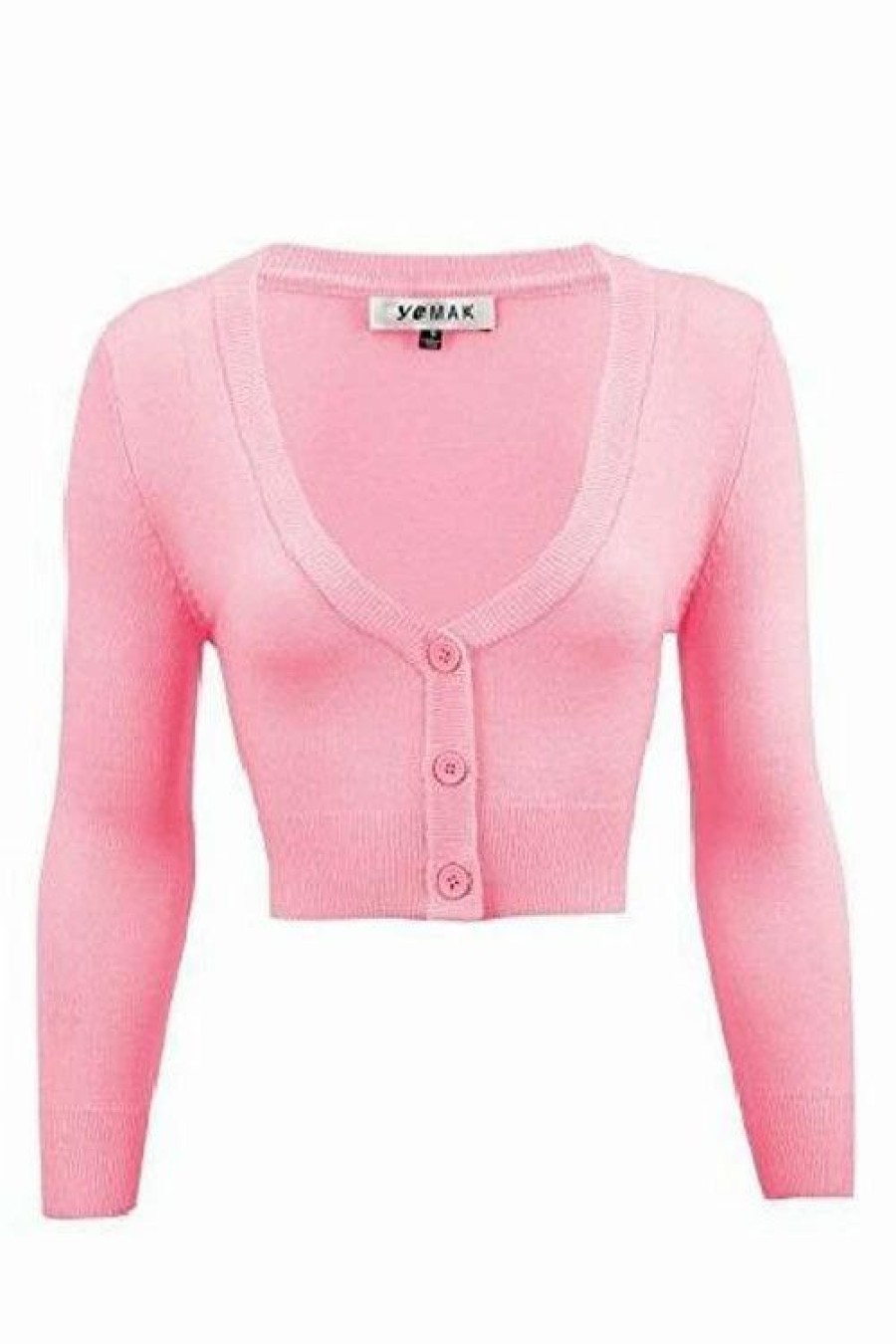 Cardigans | * Mak Sweaters Cropped Cardigan With 3/4 Sleeves In Light Pink