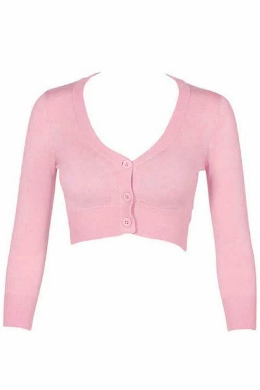 Cardigans | * Mak Sweaters Cropped Cardigan With 3/4 Sleeves In Light Pink