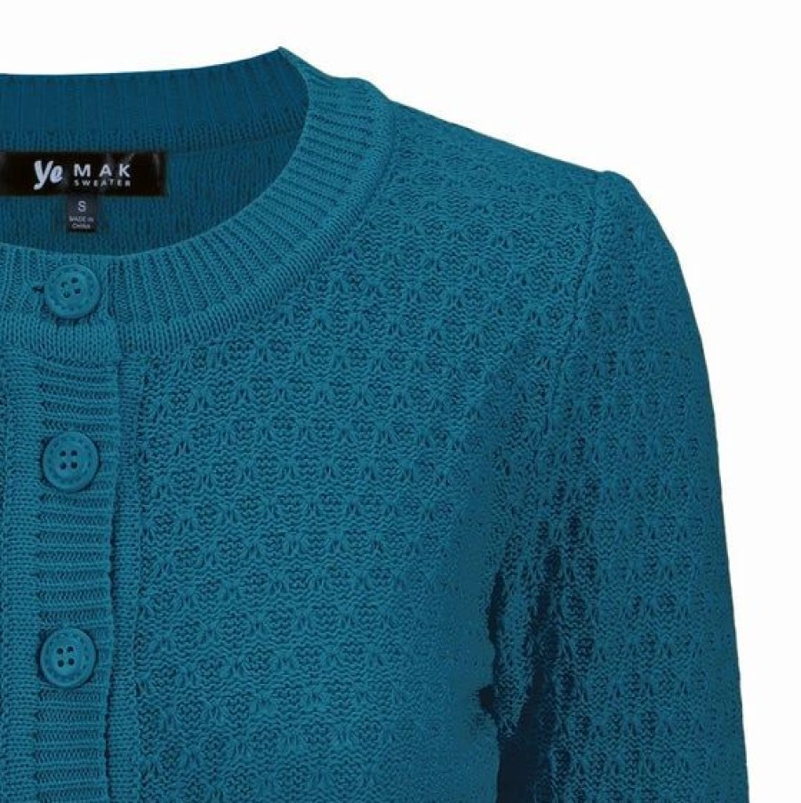 Cardigans | * Mak Sweaters Chunky Vintage Knit Cardigan With 3/4 Sleeves In Teal