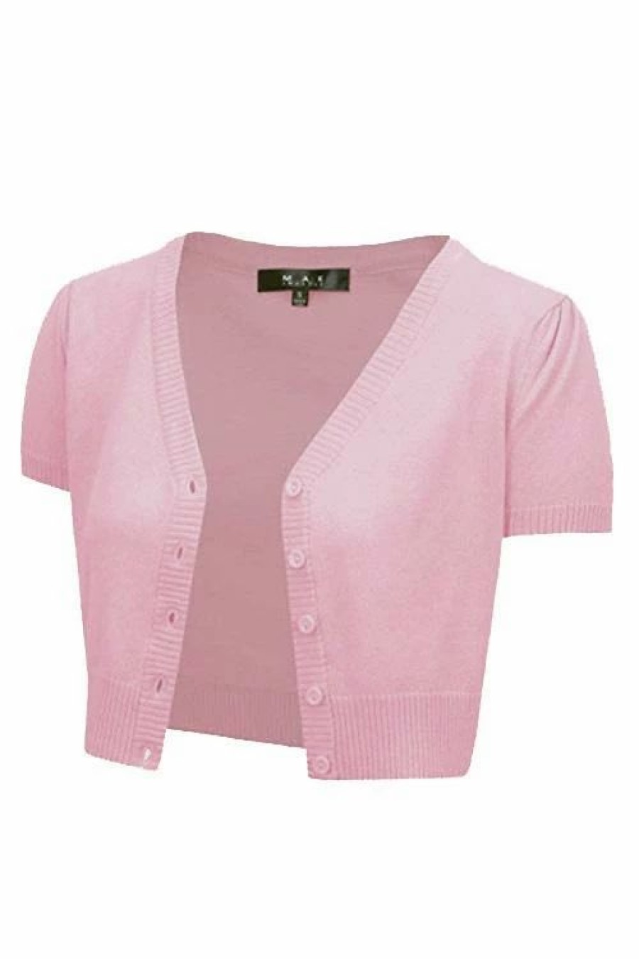 Cardigans | * Mak Sweaters Cropped Cardigan With Short Sleeves In Light Pink