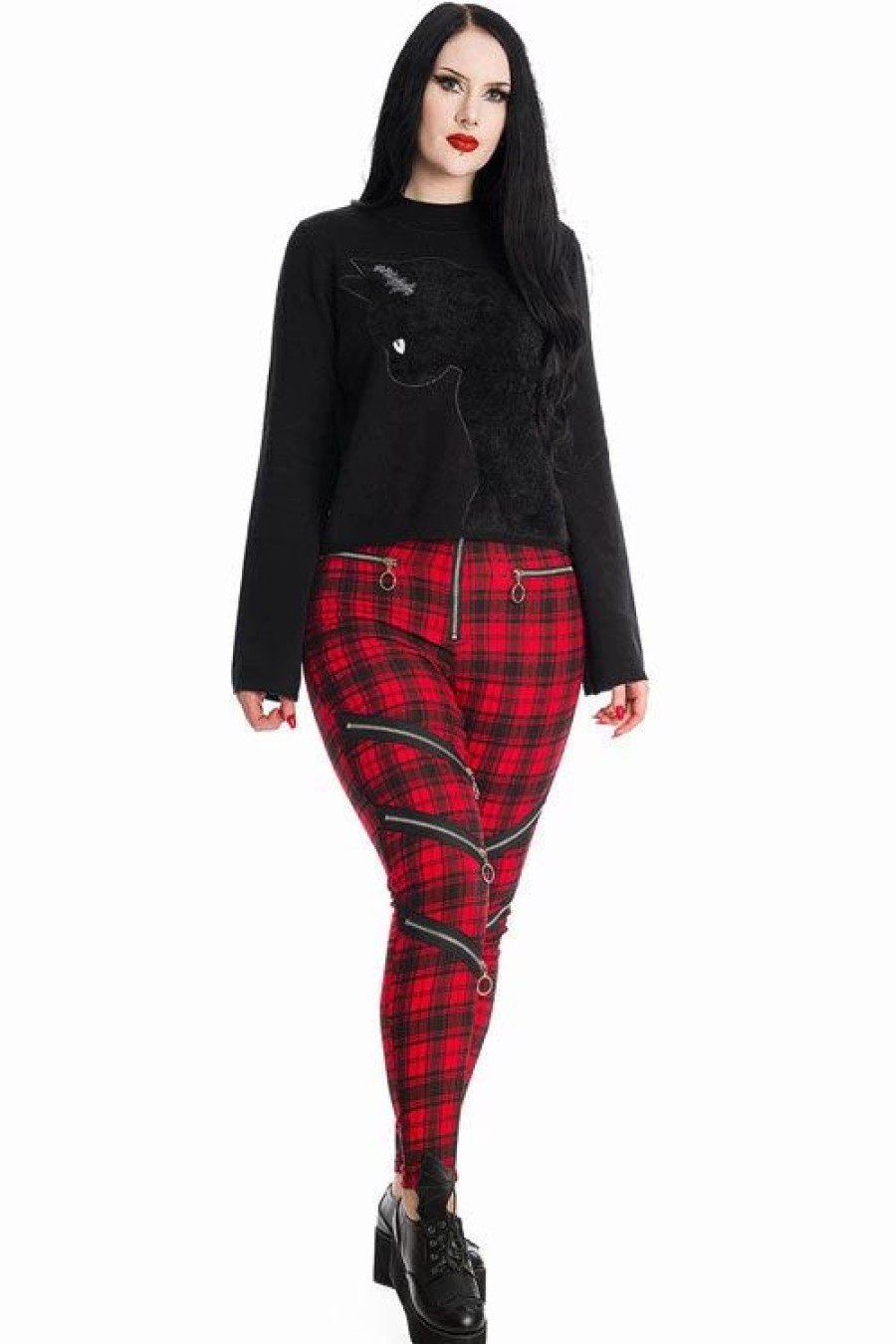 Dark Alternative | * Banned Enchanted Stretch Skinny Trousers In Red Tartan