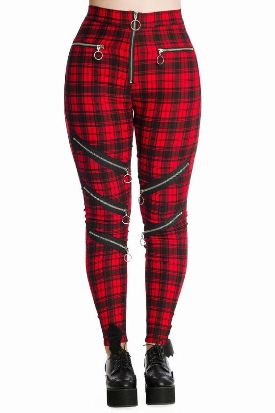 Dark Alternative | * Banned Enchanted Stretch Skinny Trousers In Red Tartan