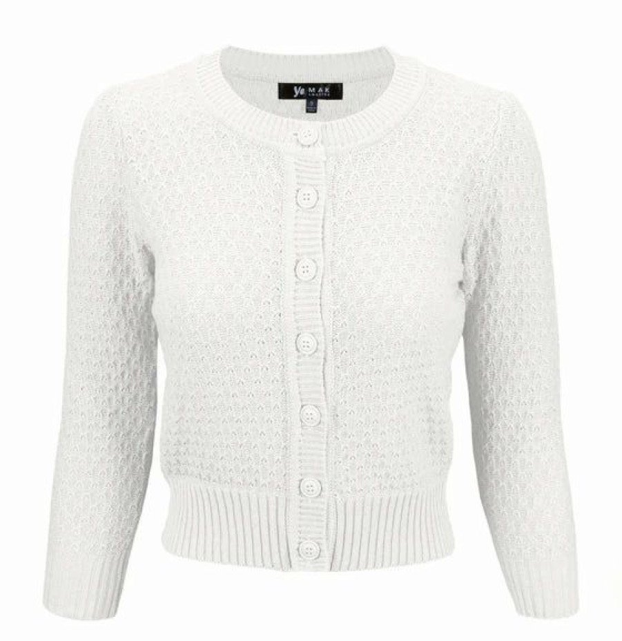 Cardigans | * Mak Sweaters Chunky Vintage Knit Cardigan With 3/4 Sleeves In White