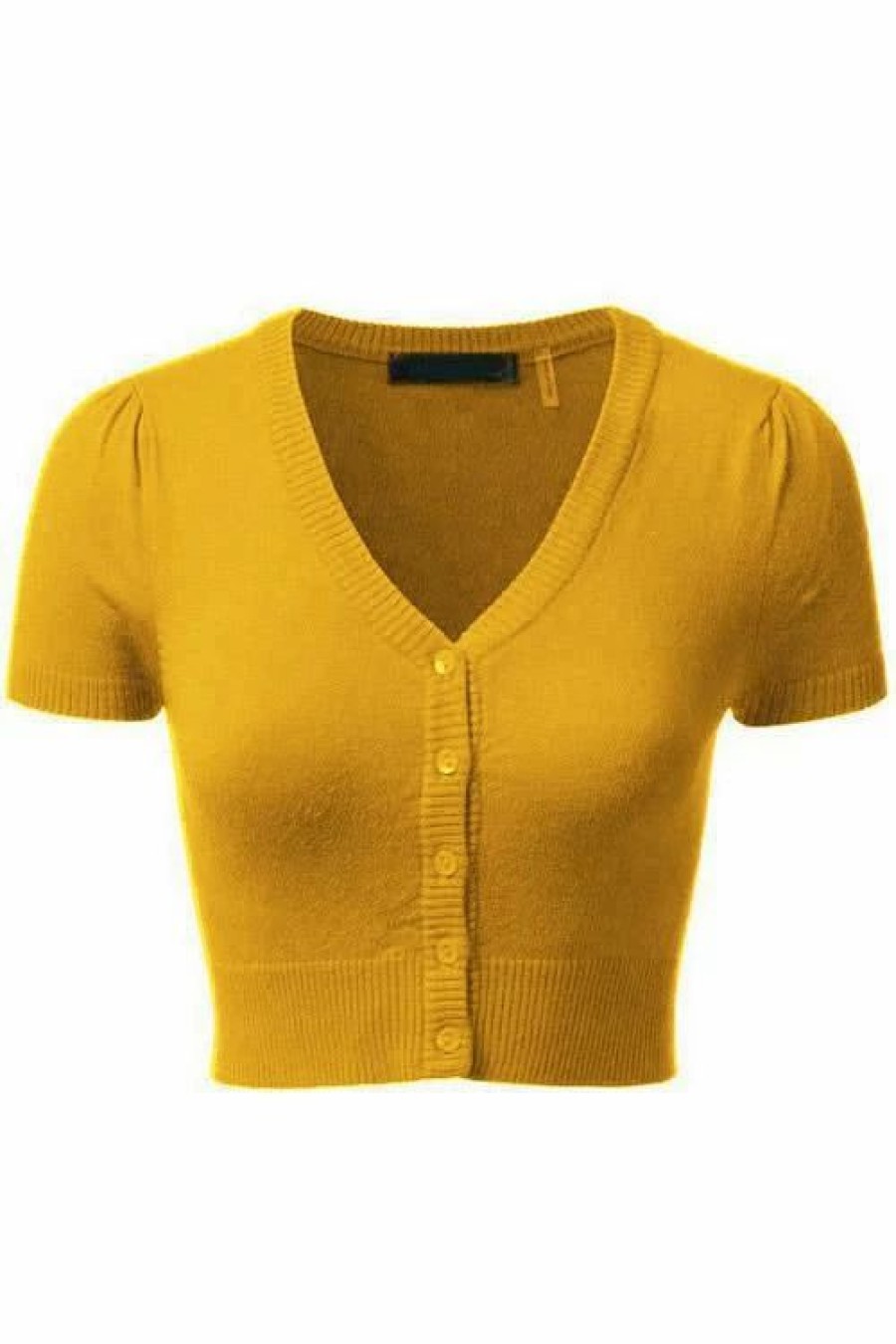 Cardigans | * Mak Sweaters Cropped Cardigan With Short Sleeves In Honey Yellow