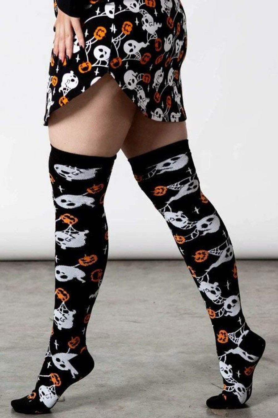 Dark Alternative | * Killstar Haunted Pumpkin Knee-High Socks Ghosts