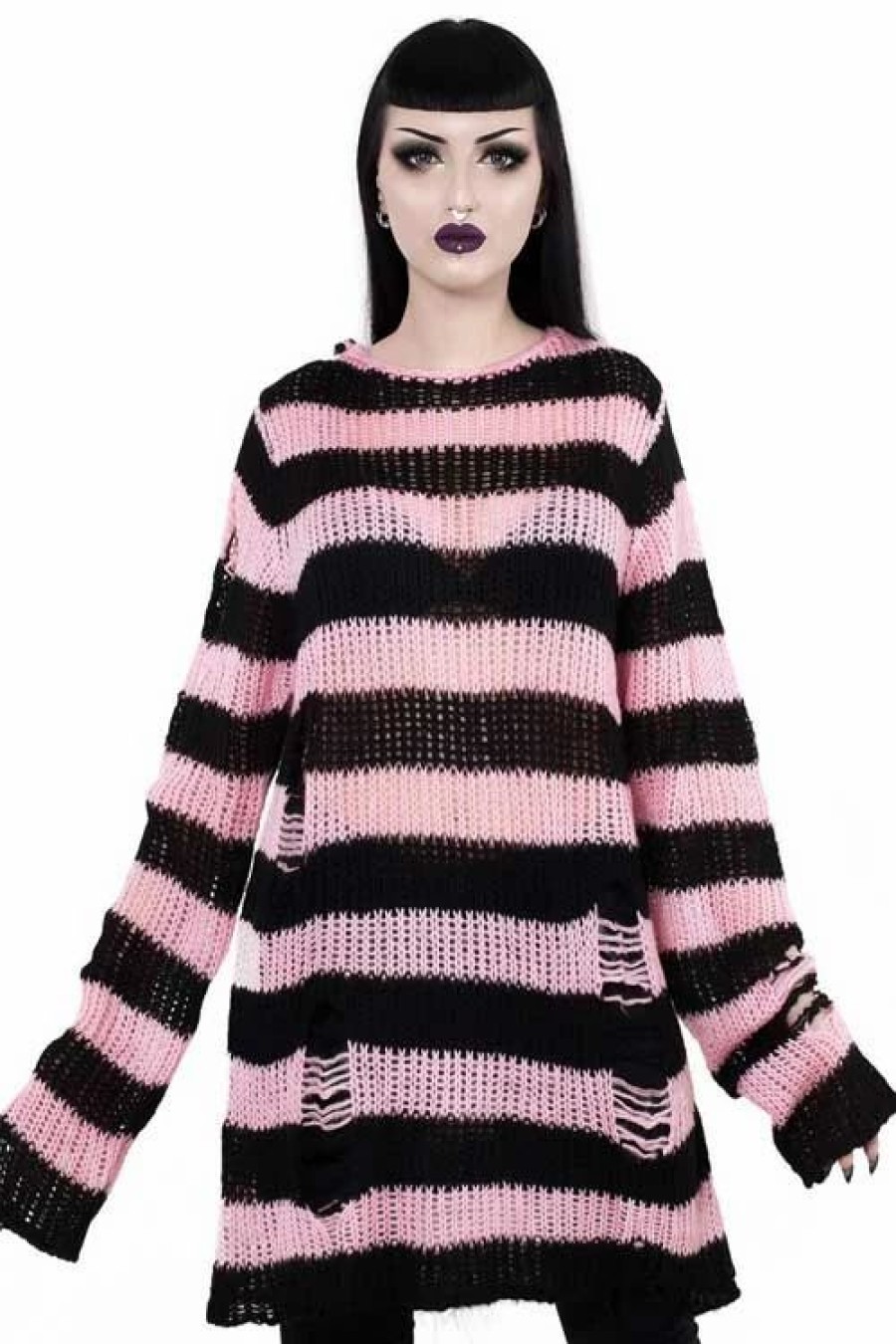 Dark Alternative | * Killstar Courtney Punk Knit Sweater Black And Pink