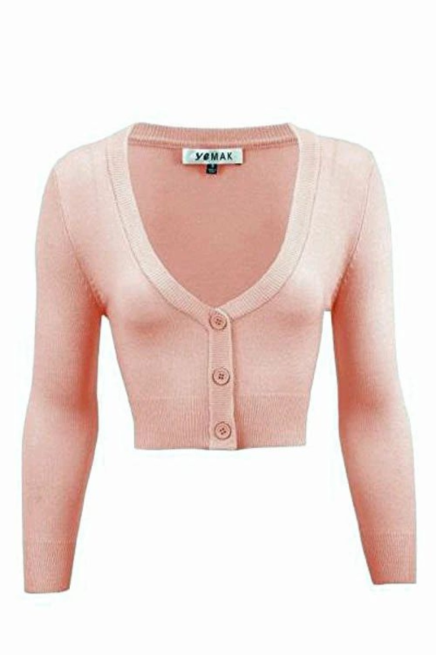 Cardigans | * Mak Sweaters Cropped Cardigan With 3/4 Sleeves In Peach Beige