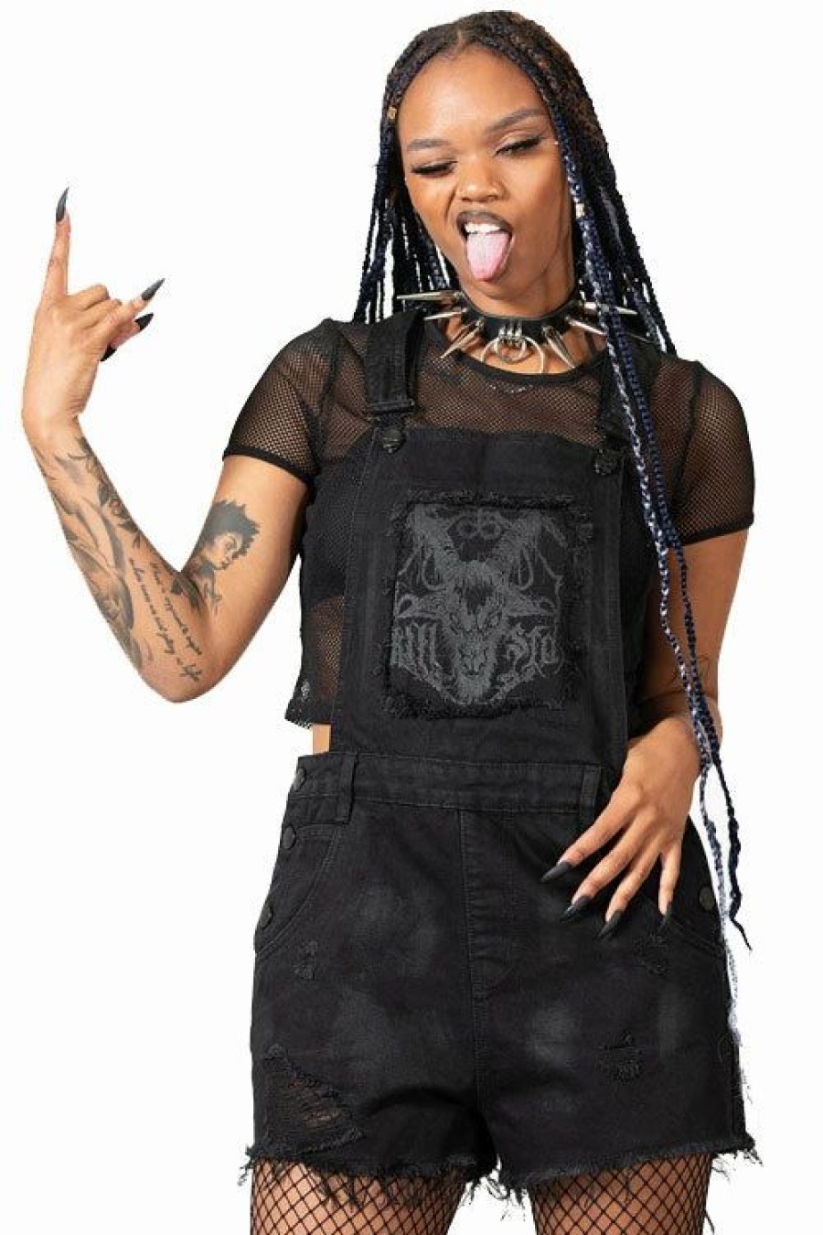 Dark Alternative | * Killstar Foreteller Patch Denim Overalls With Distressed Detailing Festival Ready