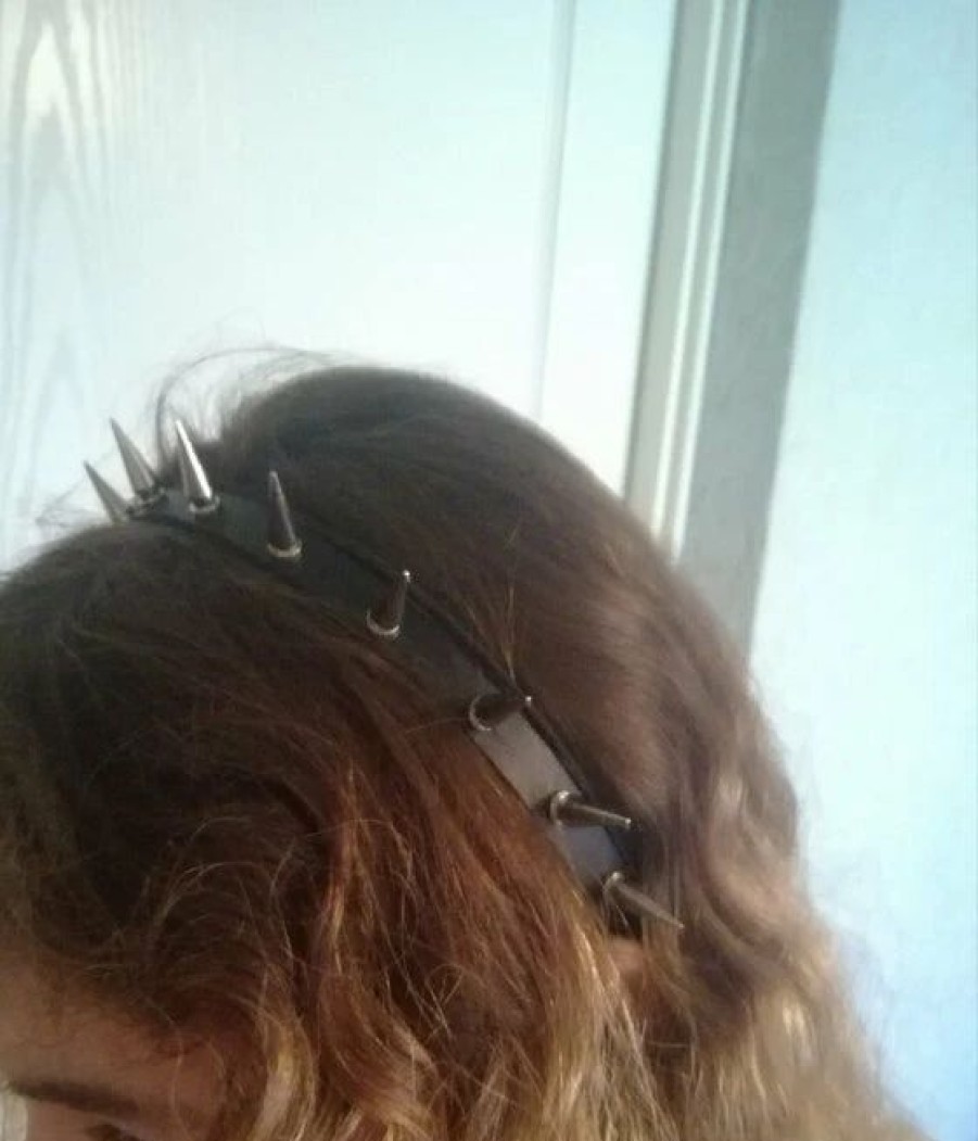 Dark Alternative | * Kitty Deluxe Soft Headband/ Necklace/ Cuff With Long Silver Toned Spikes