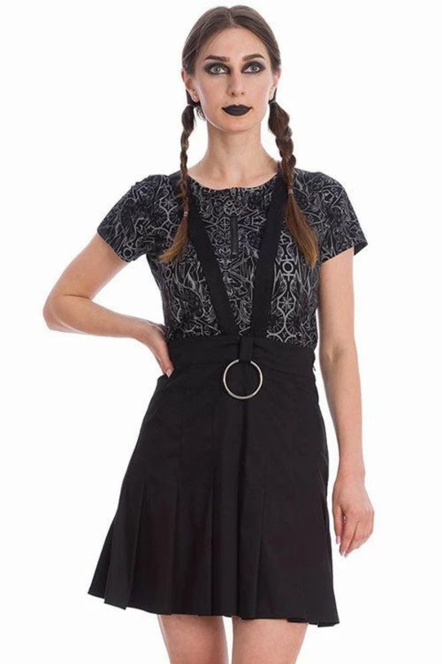 Dark Alternative | * Banned Dark Dreams Pleated Pinafore Skirt