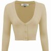 Cardigans | * Mak Sweaters Cropped Cardigan With 3/4 Sleeves In Sand/Taupe