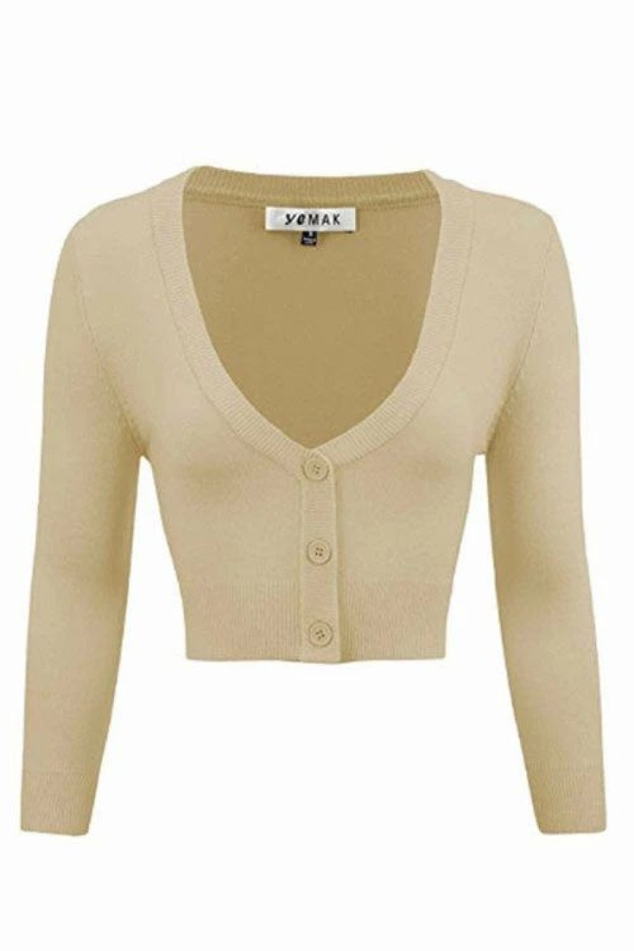 Cardigans | * Mak Sweaters Cropped Cardigan With 3/4 Sleeves In Sand/Taupe