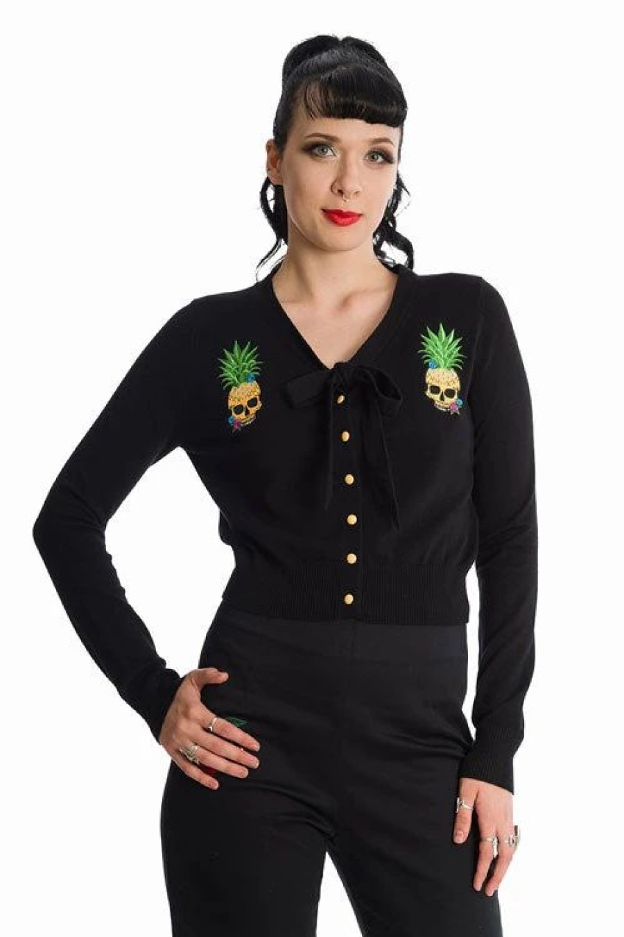 Dark Alternative | * Banned Pineapple Skull Cardigan With Tie Neck