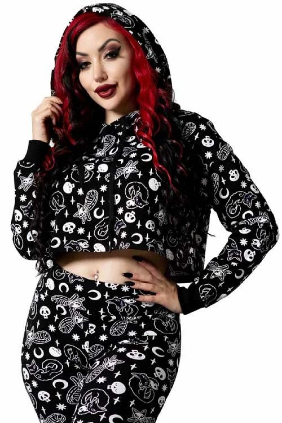 Dark Alternative | * Killstar Purr Off Cropped Hoodie In Black Cat Print!