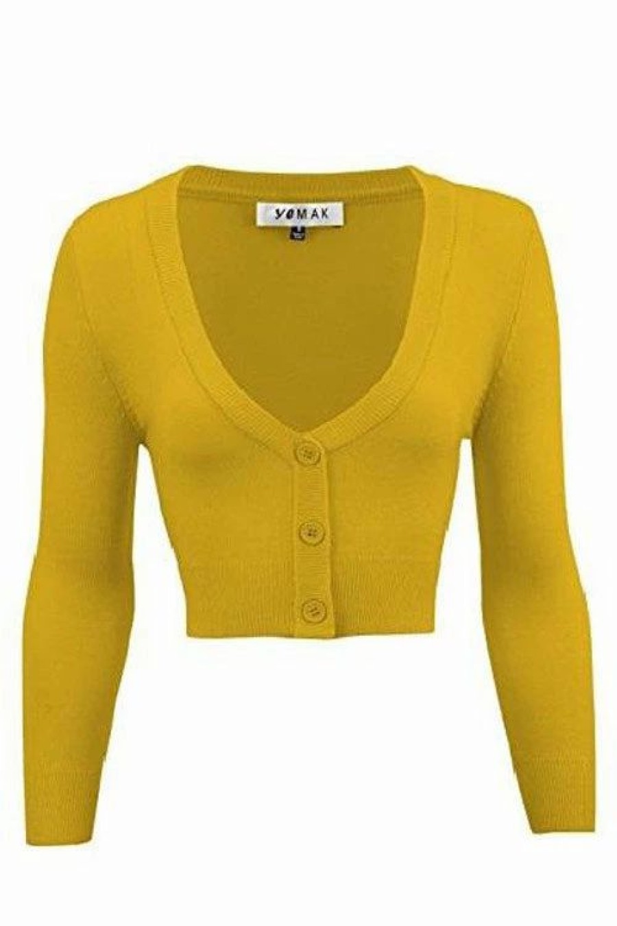 Cardigans | * Mak Sweaters Cropped Cardigan With 3/4 Sleeves In Honey Yellow