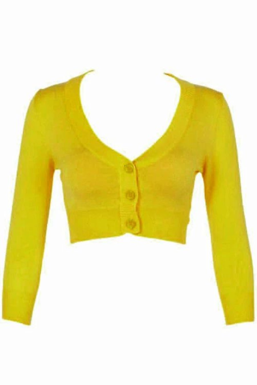 Cardigans | * Mak Sweaters Cropped Cardigan With 3/4 Sleeves In Honey Yellow