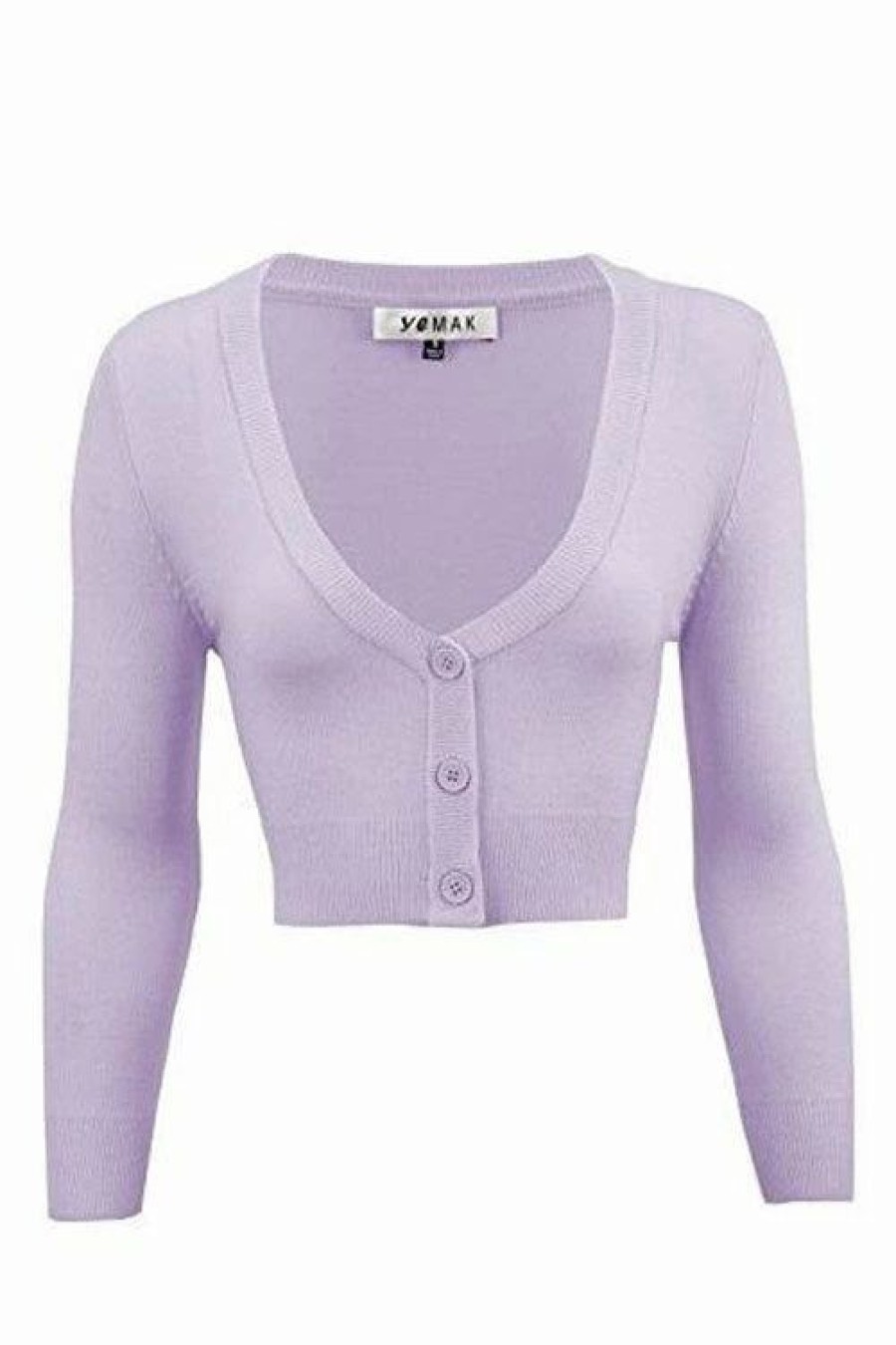 Cardigans | * Mak Sweaters Cropped Cardigan With 3/4 Sleeves In Lilac