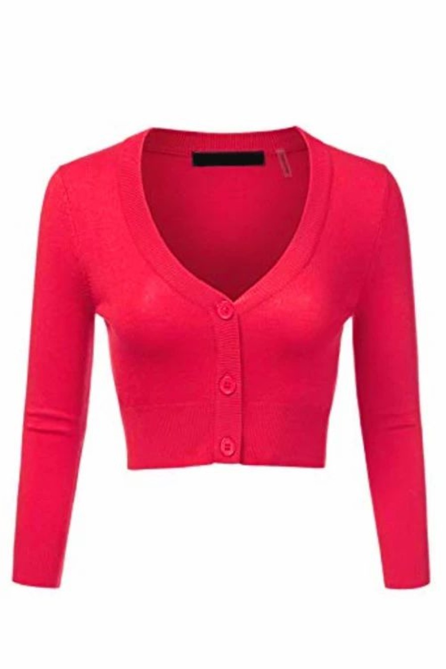 Cardigans | * Mak Sweaters Cropped Cardigan With 3/4 Sleeves In Rose Pink